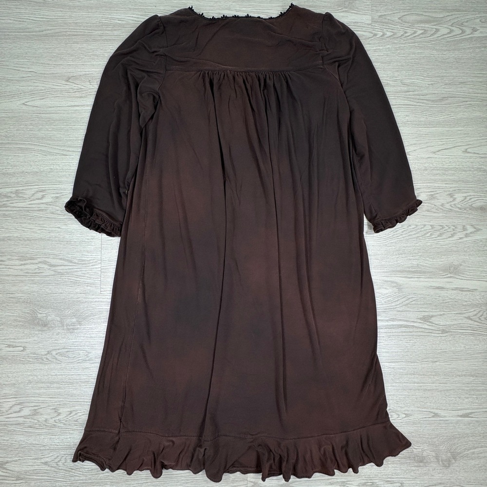Eileen West Women's Nightgown Henley Ruffle Lace Trim Brown Small Modal Spandex - Picture 2 of 7